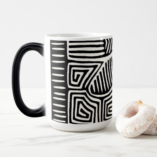 Mug Magique Panama Kuna Indian Mola Pajaro - noir blanc (Avec donut)