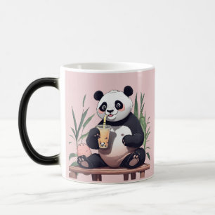 Mug Magique Panda mignon buvant du bubble tea, thé aux perles