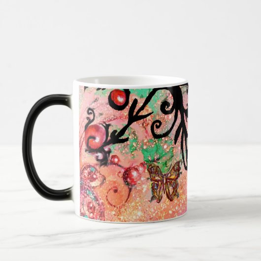 MUG MAGIQUE PAPIER PAILLETÉ ROSE PAPILLON, MONOGRAMME FLORAL N (Gauche)