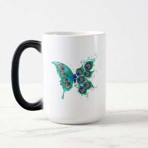 Mug Magique Papillon aux plumes de paon vert