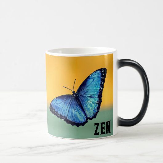 Mug Magique Papillon bleu Morpho Monogramme Lettre de nom (Droite)