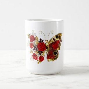Mug Magique Papillon de fleurs rouges aux roses rouges