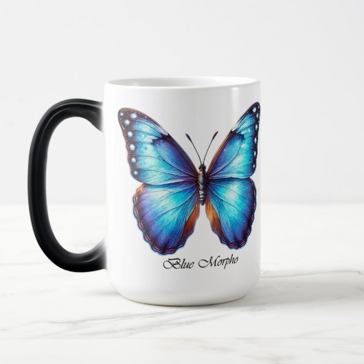 Mug Magique Papillon Morpho Bleu Élégant Wrap (Gauche)