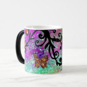MUG MAGIQUE PAPILLON PAILLETES VIOLETTES, MONOGRAMME FLORAL NO (Devant gauche)
