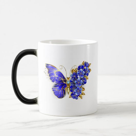 Mug Magique Papillon saphir à fleurs (Gauche)