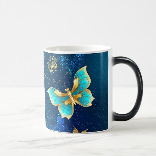 Mug Magique Papillons d'or sur un Arrière - plan bleu (Droite)