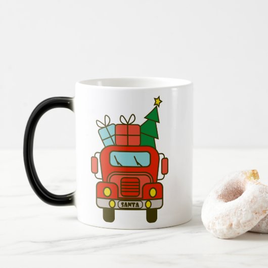 Mug Magique Père Noël vue de devant Joyeux Noël (Avec donut)