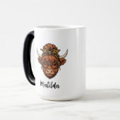 Mug Magique Personalized Highland cow messy bun  (Devant gauche)
