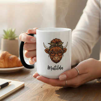 Mug Magique Personalized Highland cow messy bun 