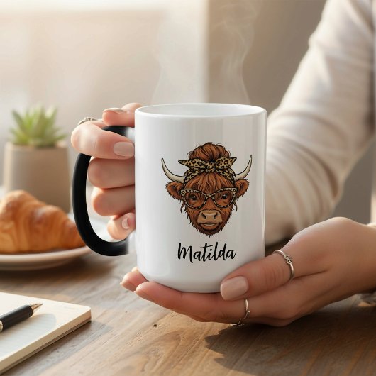 Mug Magique Personalized Highland cow messy bun 