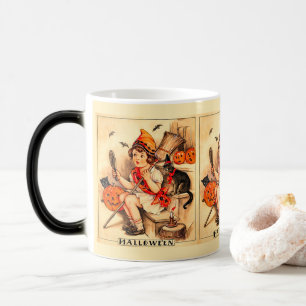 Mug Magique Petite fille Halloween vintage et chat noir