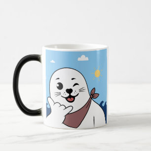 Mug Magique Phoque clignant d'œil portant un bandana faisant l