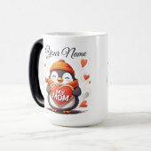 Mug Magique Pingouin souriant tenant signe cardiaque MA MÈRE (Devant gauche)