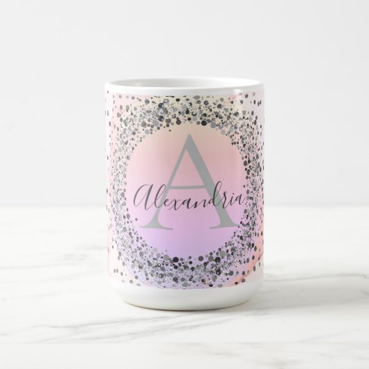 Mug Magique Pink Pastel Silver Spectacles Glitterie personnali (Centre)