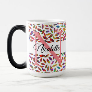 Mug Magique Plumes de Glitterie Colorée Monogramme Personnalis