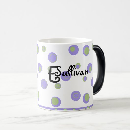 Mug Magique Pois vert violet Monogramme (Devant droit)