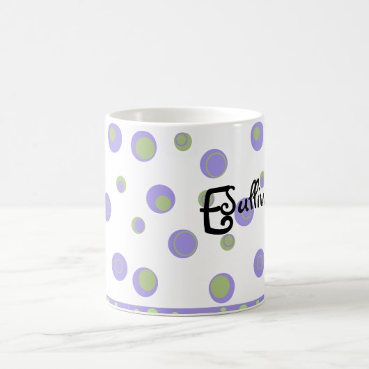 Mug Magique Pois vert violet Monogramme (Centre)