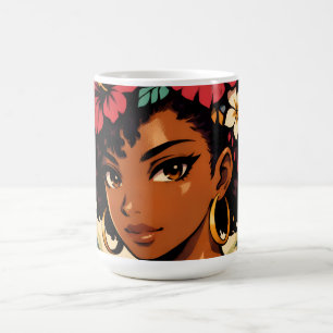 Mug Magique Portrait d'anime de fille noire féroce