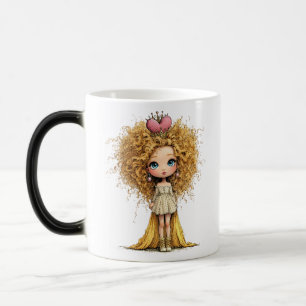 Mug Magique Poupée Princesse aux Cheveux Bouclés Mignonne Illu