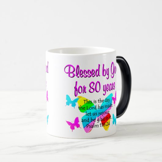 MUG MAGIQUE PRIÈRE DE 80E ANNIVERSAIRE (Devant droit)