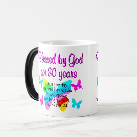 MUG MAGIQUE PRIÈRE DE 80E ANNIVERSAIRE (Devant gauche)
