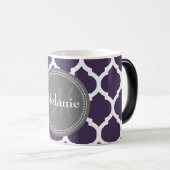 Mug Magique Quatrefoil violet et gris monogramme (Devant droit)