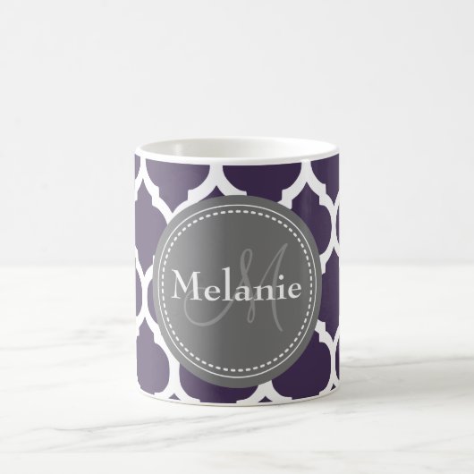 Mug Magique Quatrefoil violet et gris monogramme (Centre)