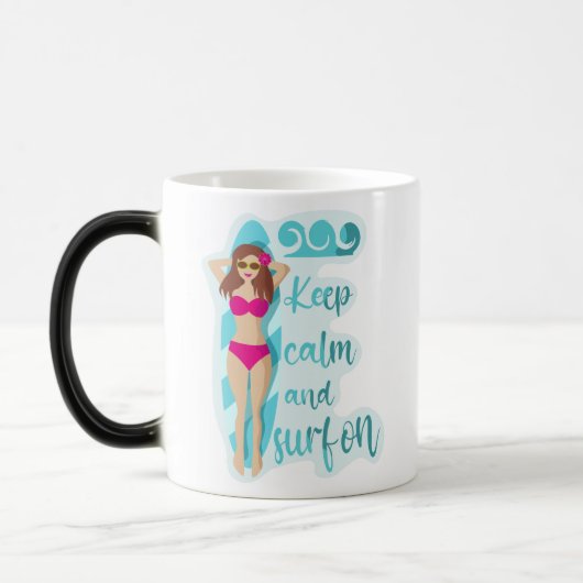 Mug Magique Restez calme et surf sur la brune fille (Gauche)