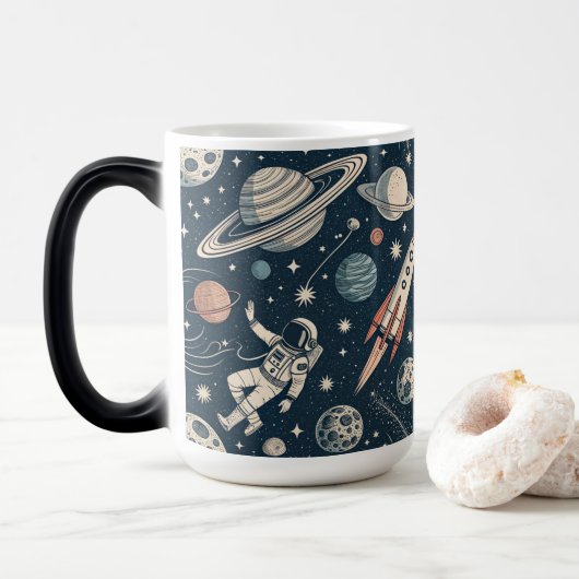 Mug Magique Retro Blue Galaxy Exploration (Avec donut)