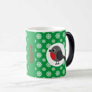 Mug Magique Robin de dessin mignon avec des flocons de neige