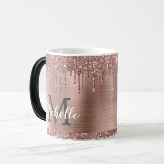 Mug Magique Rose Parties scintillant or sur Monogramme en méta (Devant gauche)