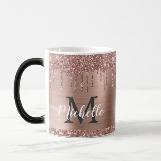 Mug Magique Rose Parties scintillant or sur Monogramme en méta (Gauche)