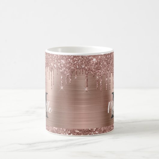 Mug Magique Rose Parties scintillant or sur Monogramme en méta (Centre)