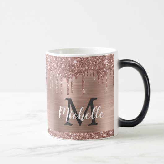 Mug Magique Rose Parties scintillant or sur Monogramme en méta (Droite)