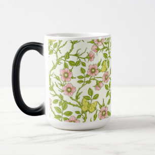 Mug Magique Roses sauvages et papillons /rose/vert pâle/jaune