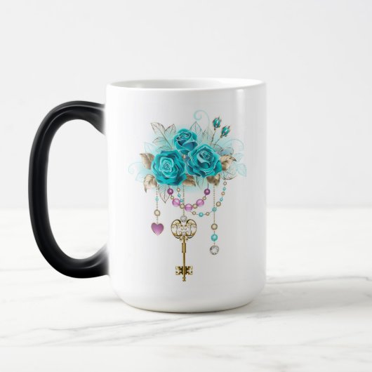 Mug Magique Roses turquoise avec touches (Gauche)