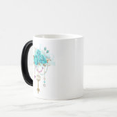 Mug Magique Roses turquoise avec touches (Devant gauche)
