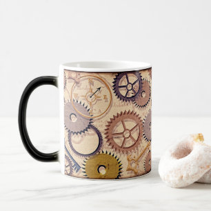 Mug Magique Roues à vapeur, engrenages, clés, vieille carte Pe