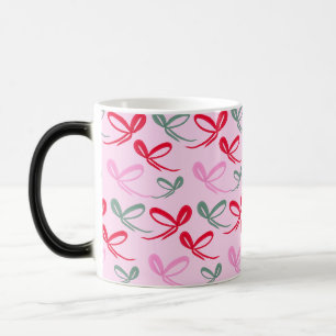 Mug Magique Rubans de Noël verts rose fantaisie dessinés à la