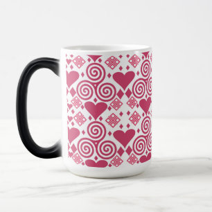 Mug Magique Saint Valentin Amour rose, rouge et Motif blanc