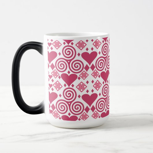 Mug Magique Saint Valentin Amour rose, rouge et Motif blanc (Gauche)