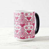 Mug Magique Saint Valentin Amour rose, rouge et Motif blanc (Devant droit)