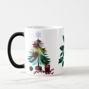 Mug Magique Sapin de Noël aux Poinsettias à Coup de Pinceau Ar