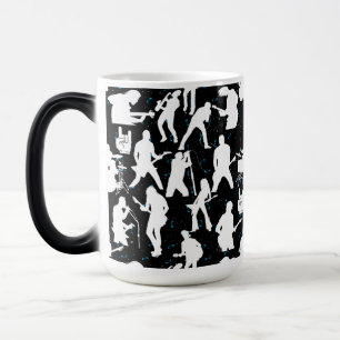 Mug Magique Silhouette de bande de rock Motif.w Black BG