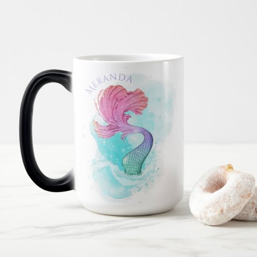 Mug Magique Sous la mer | Queue de sirène personnalisée (Avec donut)