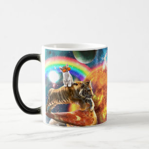 Mug Magique Space Galaxy Cat Riding Tiger sur Pizza