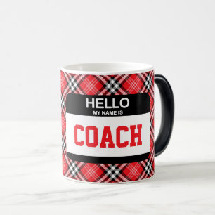 Mug Magique Sports Bonjour Mon Nom Est COACH Nametag Team Red