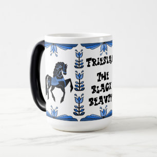 Mug Magique Staline bleu folle/noir, cheval friésien