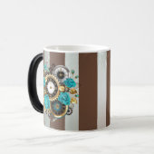 Mug Magique Steampunk Clock and Turquoise Roses on Striped (Devant gauche)