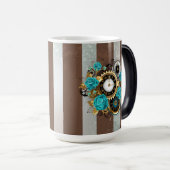 Mug Magique Steampunk Clock and Turquoise Roses on Striped (Devant droit)